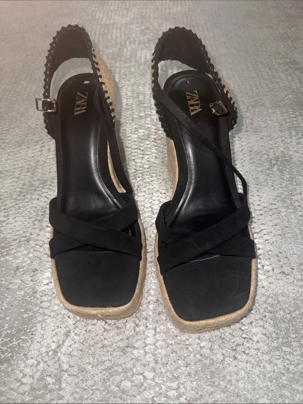 Zara Black Crisscross Espadrille Wedge Sandals